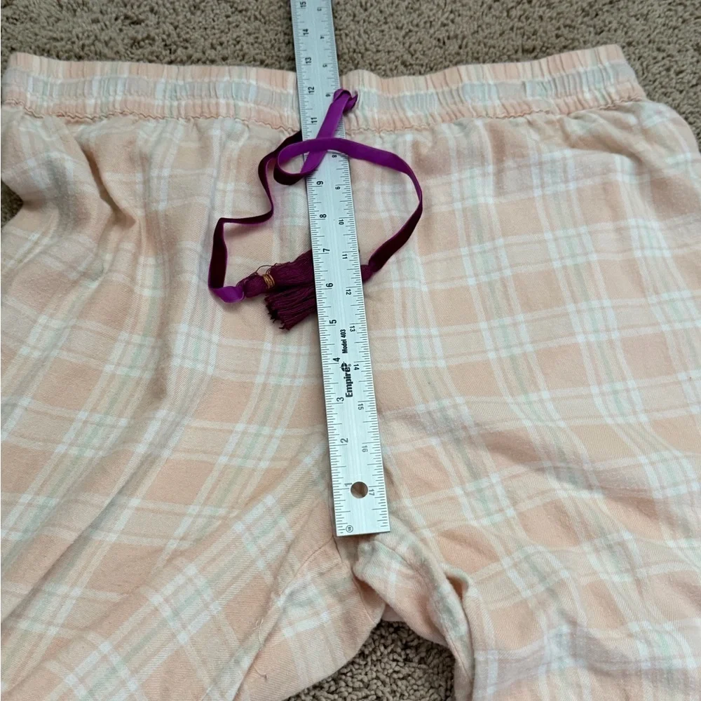 Large Anthropologie floreat patchwork sleep pants ruffle hem pink plaid floral
